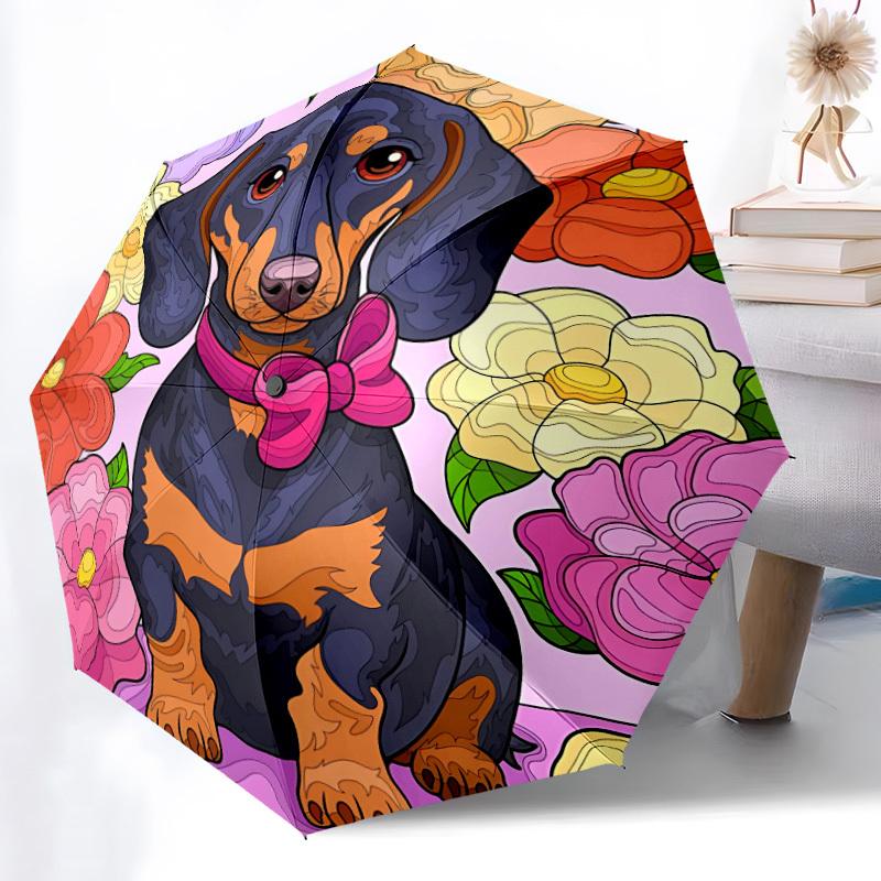 

1pc Dachshund Flowers Automatic Open/Close Umbrella - Compact Travel Umbrella, Gift for Birthday, Holiday yy260106025