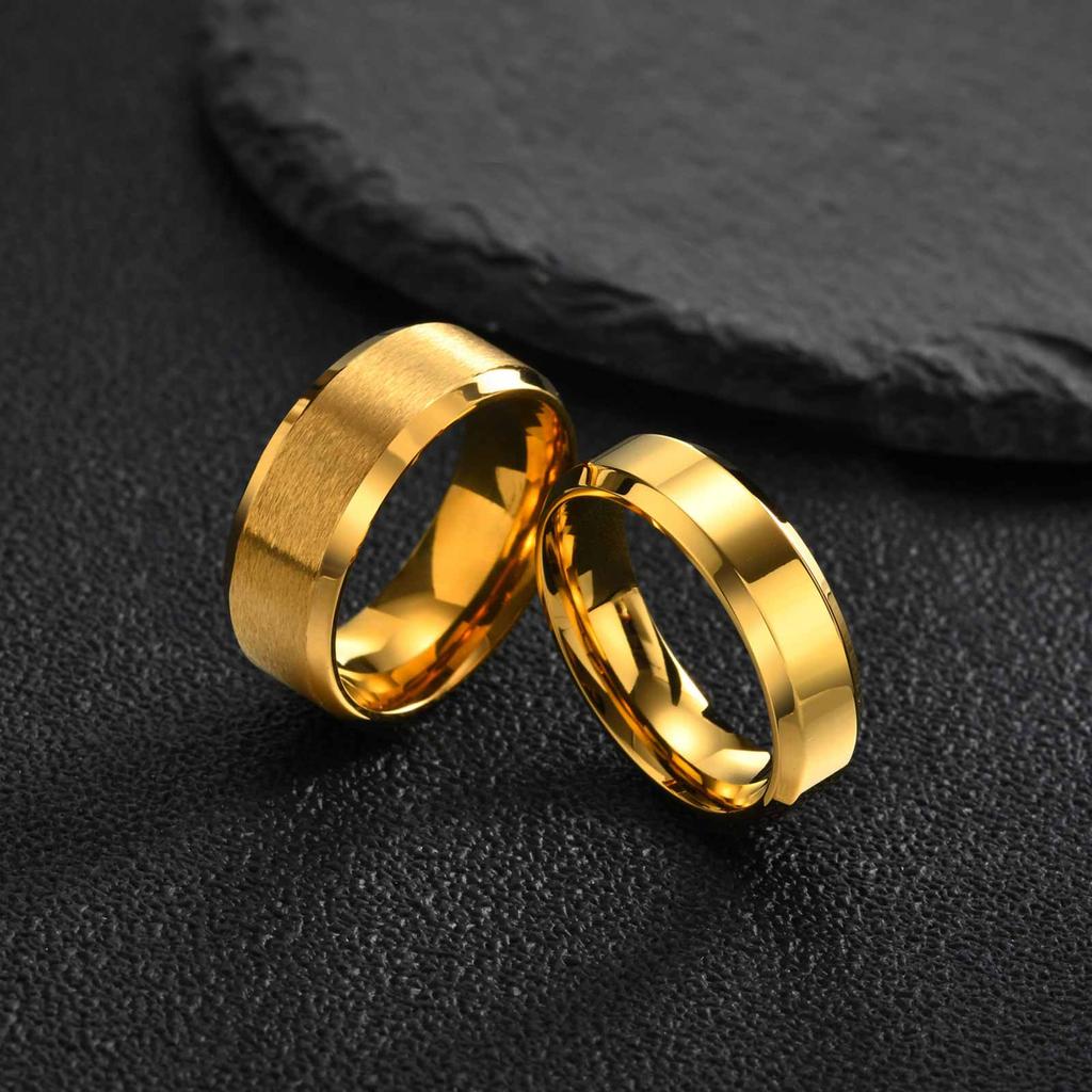 6mm 8mm Stainless Steel Rings Gold Color Brushed Surface Wedding Ring for Men Women Couple Engagement Finger Jewelry Gifts