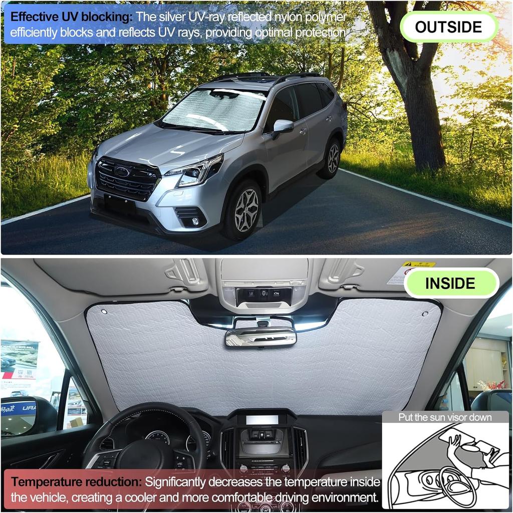 Windshield Sunshade Fit for Subaru Forester 2019-2025 Front Window Sun Shade Foldable Sun Visor Custom Sunscreen UV Blocker Privacy Protector