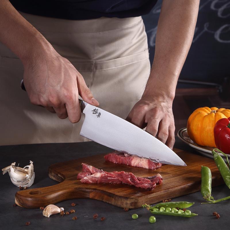 8 Inch Chef Knife With Wood Cover 3-Layers Clad Steel AUS10 Blade Sharp Cleaver Meat Sushi Slicing Vegetables Kitchen Knives