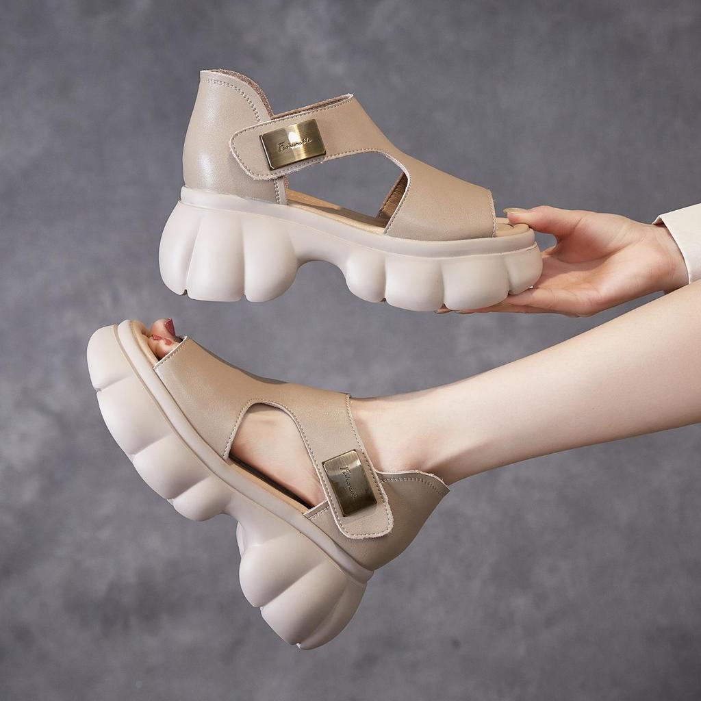 2026 Summer Genuine Leather Shoes Women Platform Sandals Thick Sole Fashion Brand Ladies High Heels Sandals