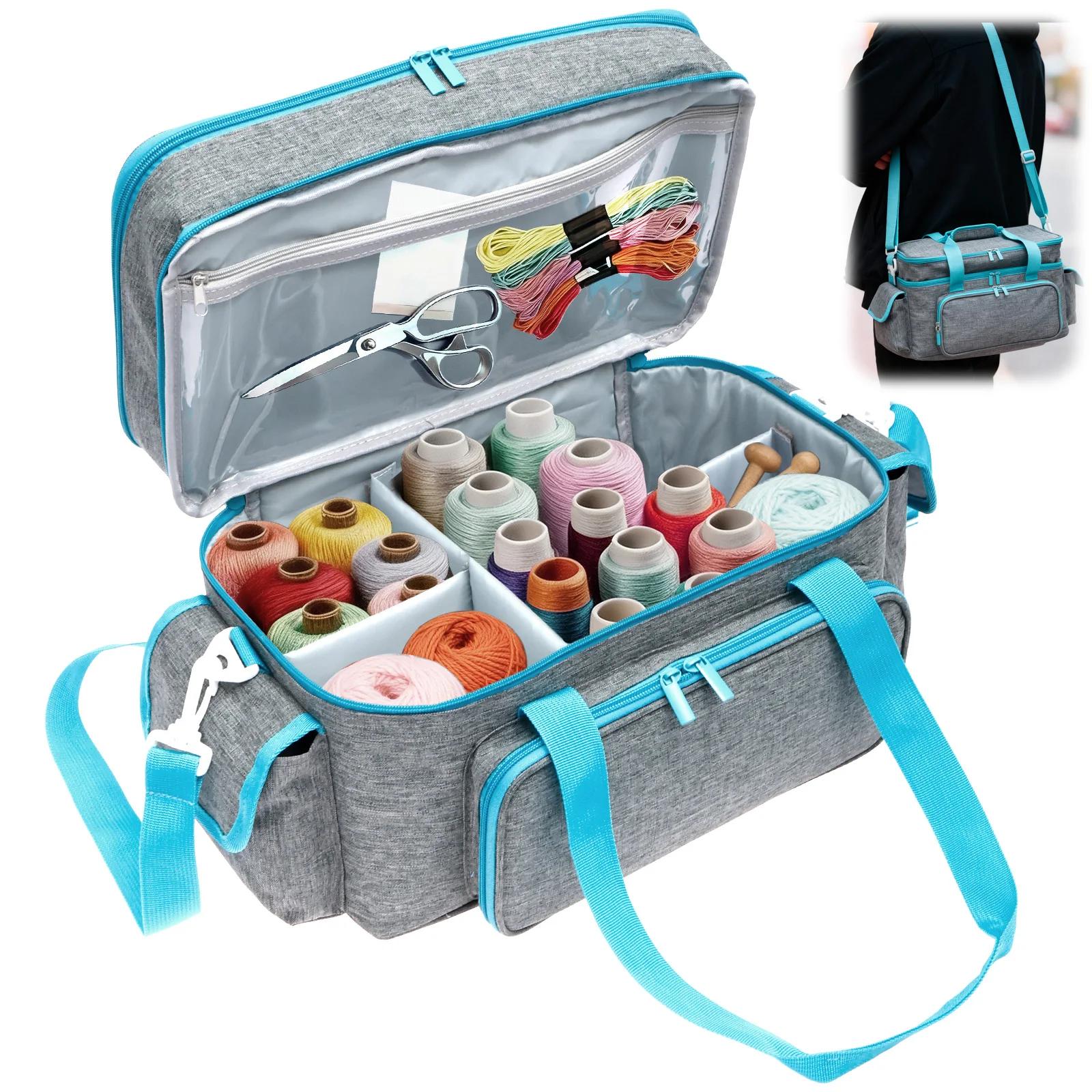 

Large Sewing Machine Bag Double Layer Embroidery Thread Yarn Carrying Case Portable Storage Tote Sewing Machine Accessories сірий