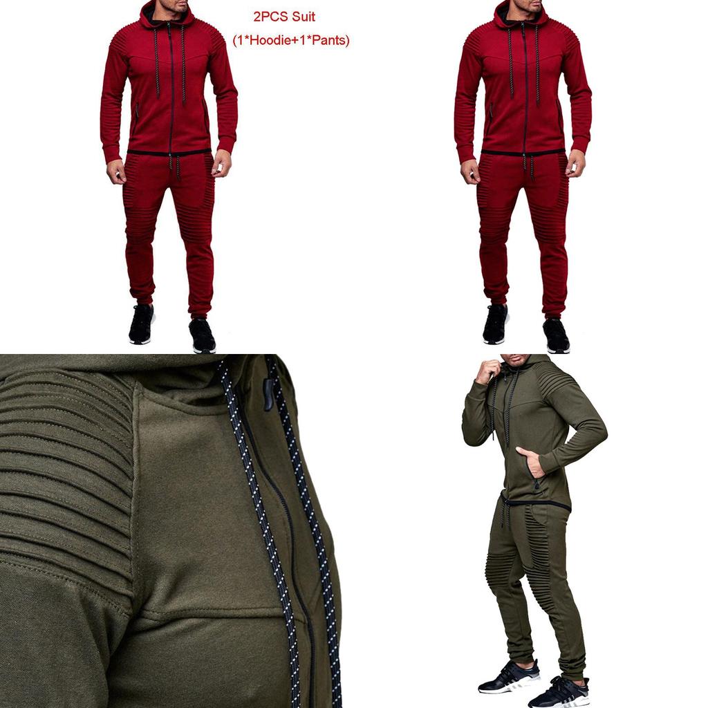 Stylish Men's Tracksuit Set With Hooded Jacket And Adjustable Waistline Pants