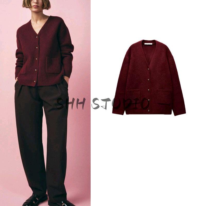 Spring New Women's Clothing French Lazy Style Long Sleeves V-neck Plain Stitch Knitting Cardigan Outwear 5755032