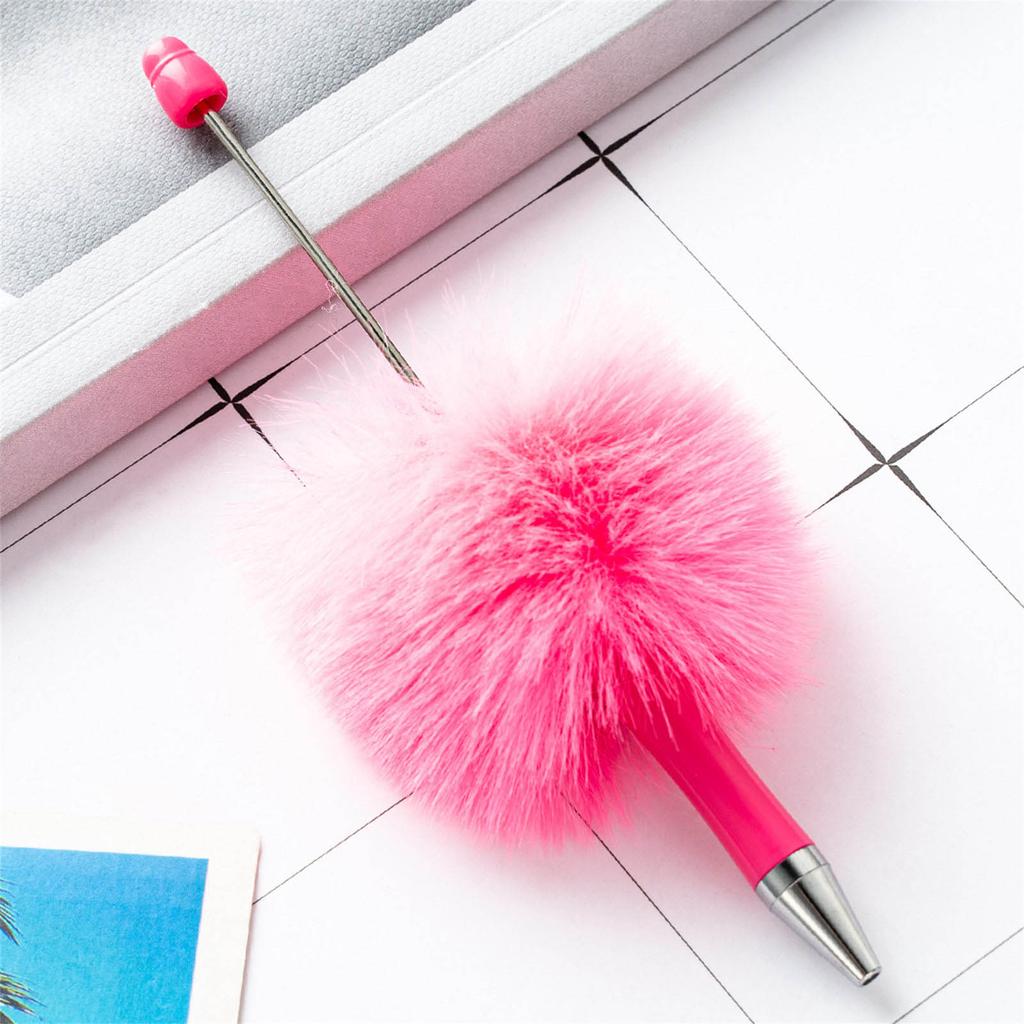 6Pcs Bead Ballpoint Pen Plush Ball Ballpoint Pen Write Smoothly Novelty Writing Pen for Student Kid Game Reward