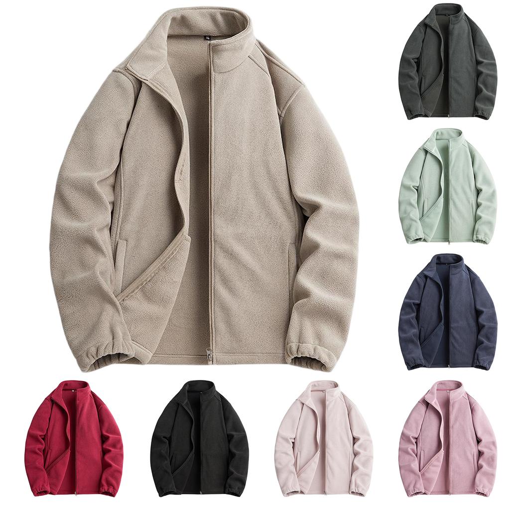 Men's New Outdoor Warm Solid Color Stand Collar Jacket Fashion Plush Heavy Casual Jacket
