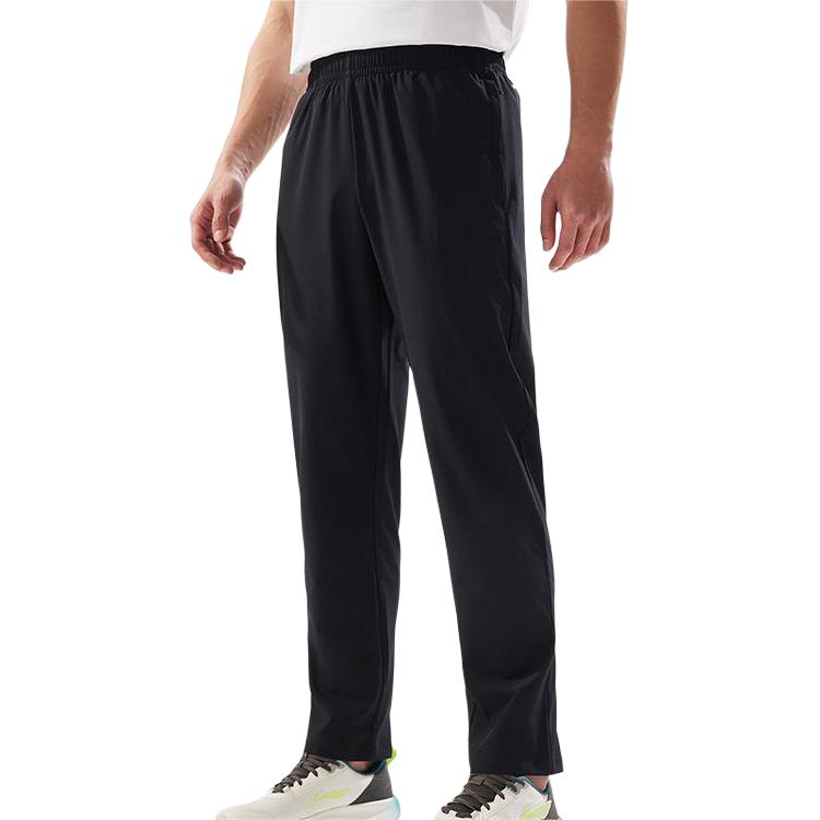 Li Ning Sports Trend Series Solid Color Mid Waist Breathable Versatile Loose Sports Long Pants Unisex Bottoms Black AYKV189-2