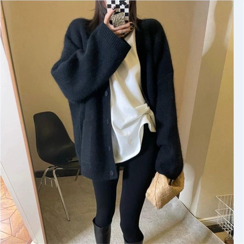 Lazy Style Soft Waxy Loose Cardigan Sweater Jacket Women's Autumn and Winter Outer Wear Korean Version of The Solid Color Large Board Sweater Women
