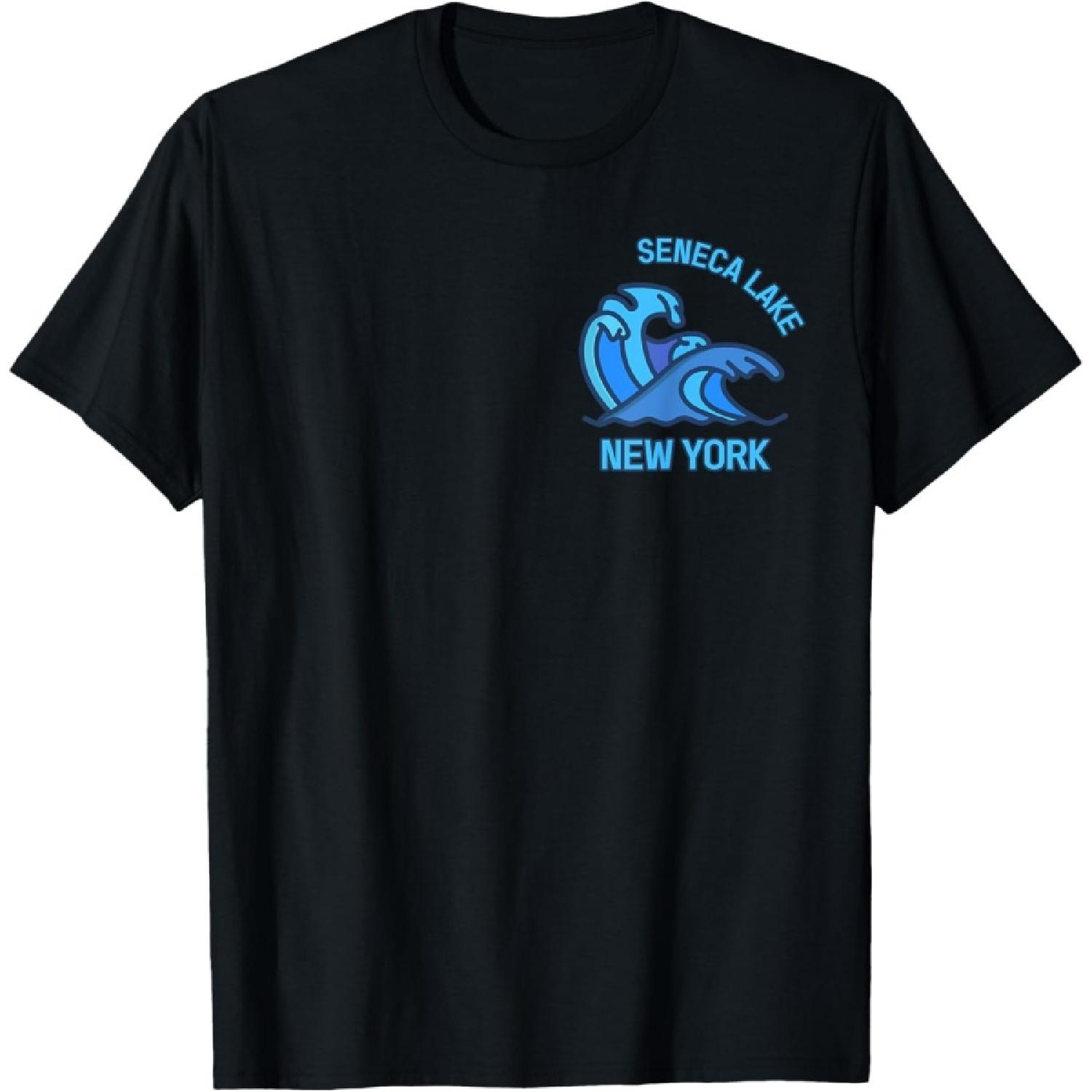 Graphic Seneca Lake New York Pocket Wave Souvenir T-Shirt S