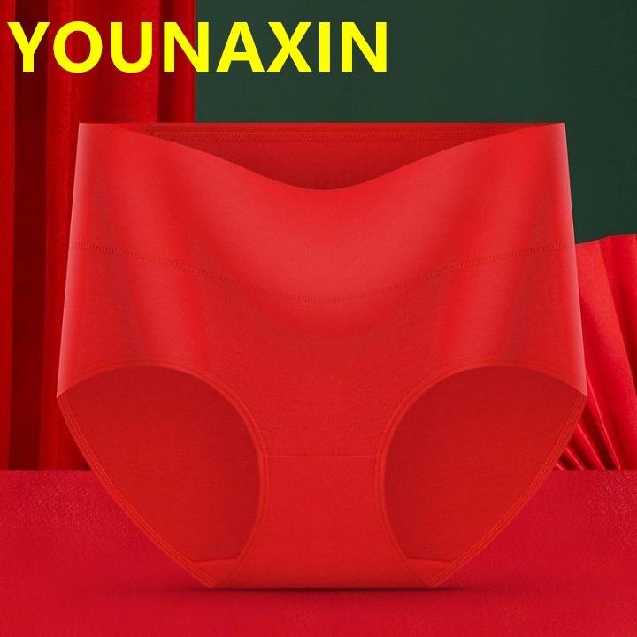 

Женское красное нижнее белье из хлопка, нижнее белье с высокой талией, дышащие трусы, брачные трусы L XL XXL 2025, подарки на китайский Новый год 2XL красный