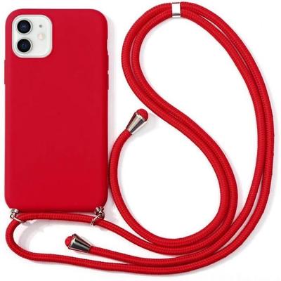 Universal Case and Lanyard - for iPhone 11 - Red - Soft Silicone - Anti-Scratch - Matte Finish