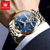 OLEVS Brand Luxury Tourbillon Mechanical Watch for Men Stainless Steel Waterproof Fashion Moon Phase Watches Relogio Masculino