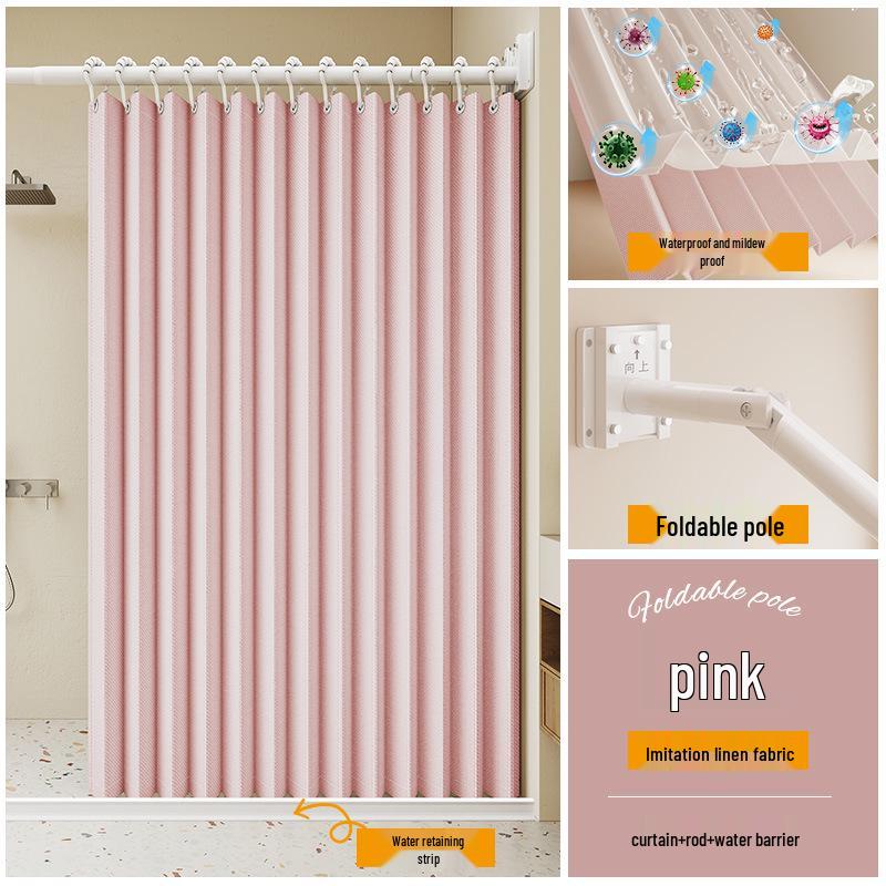 Einfarbiger Verdunklungsvorhang aus Kunstleinen mit Teleskopstange - Langlebig, Schlicht und Atmosphärisch für das Badezimmer