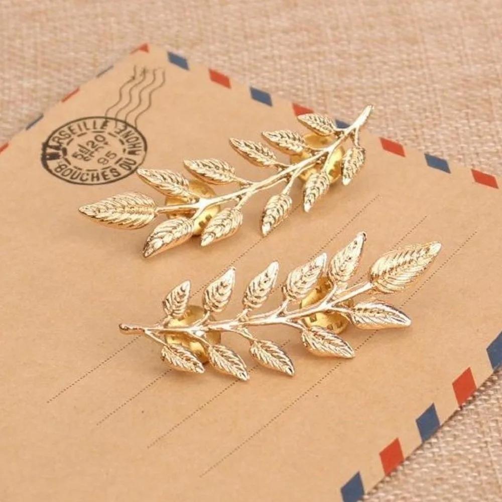 Gold Silver Leaf Jewelry Rhinestone Brooch Metal Brooch Collar Brooch Vintage Style Retro Design Shirt Pin Men Women