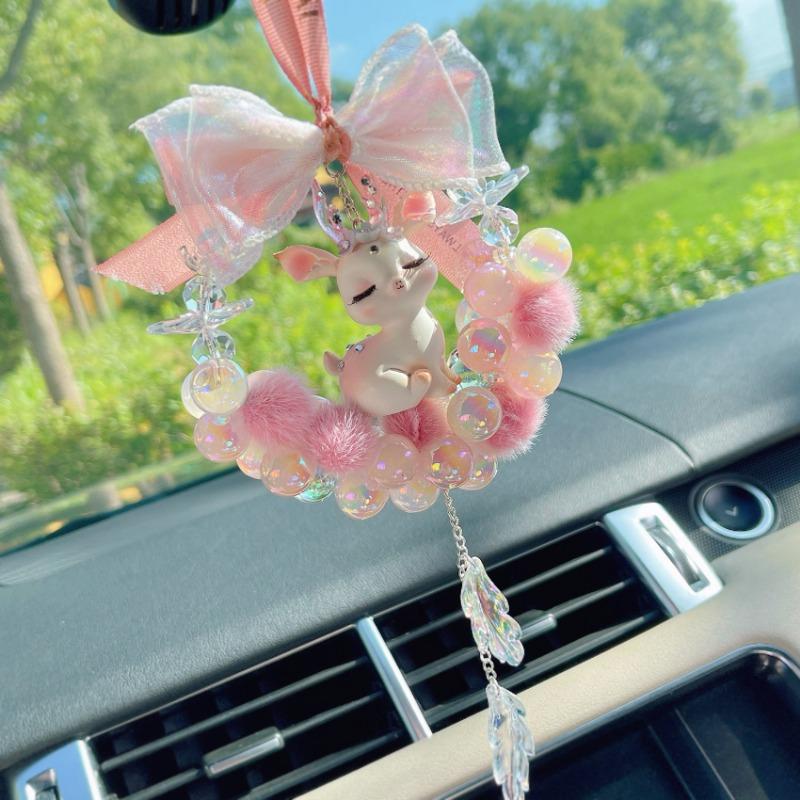 Pink Deer Car Rearview Mirror Hanging Pendant For Women