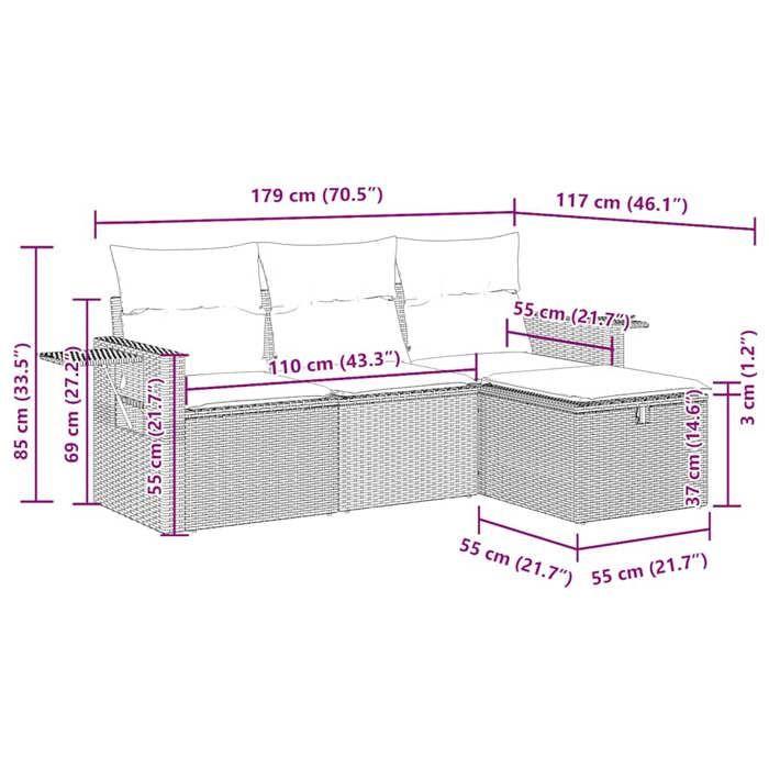 VidaXL Garden Lounge Set 4 Pcs with Grey Cushions Wicker 3325457
