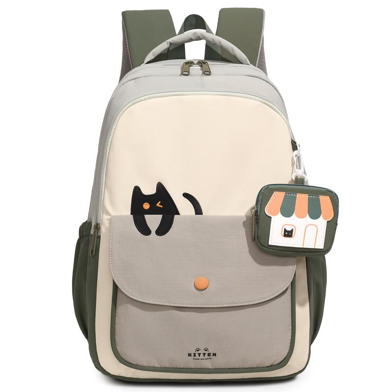 Zaino Stampato Cartoon con Gattino Grande Capacità Zaino Scolastico per Studenti