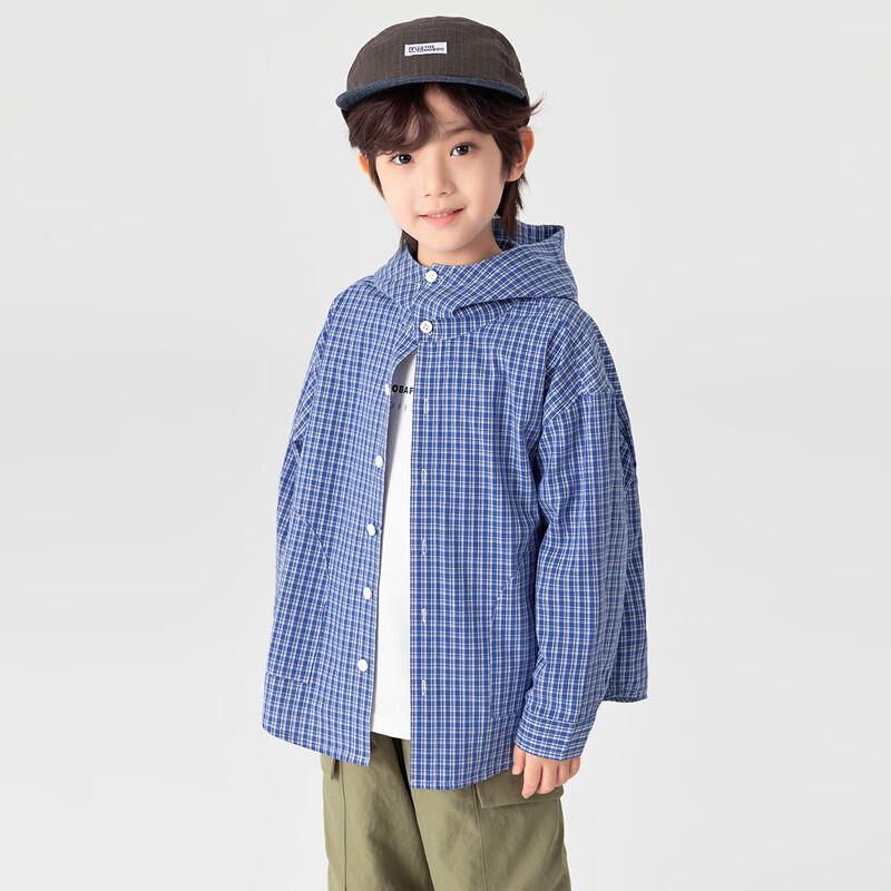 Duoduo Home Boys  Casual Hooded Plaid Cotton Shirt 120