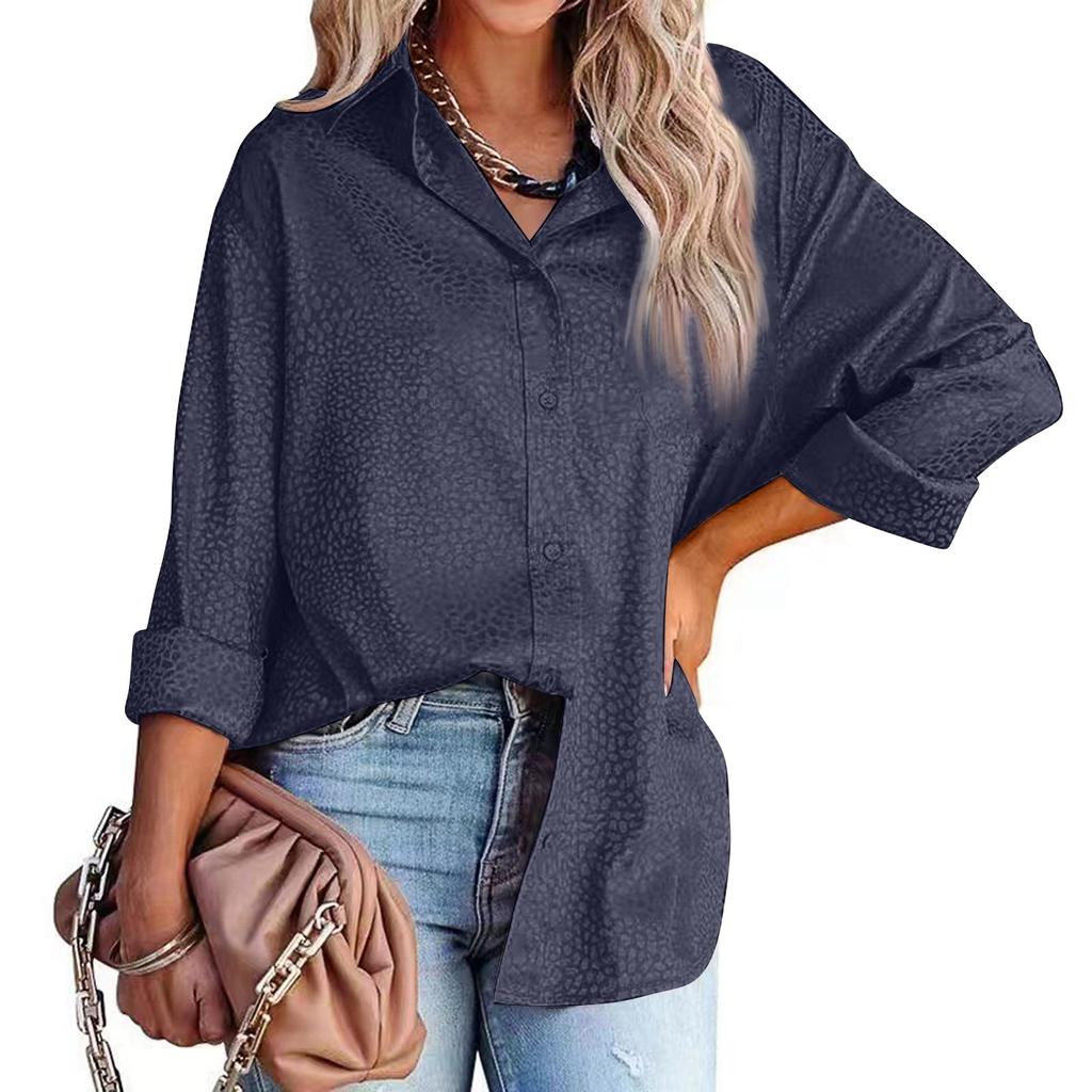 Dames Revers Knoop Luipaard Temperament Lange Mouw Shirt