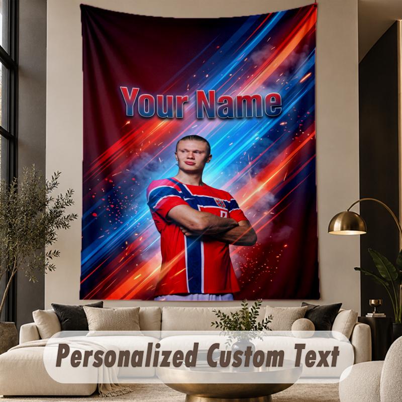 Custom Text Tapestry Erling Haaland Print Wall Tapestry Indoor Living Room Wall Decor