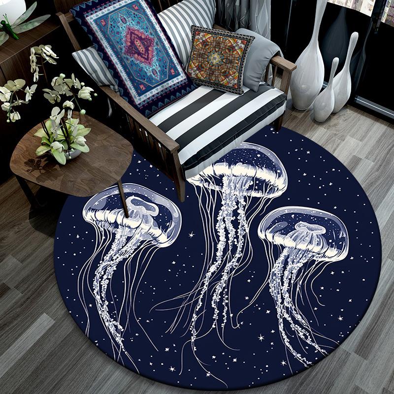Jellyfish Round Area Rug,Carpet Rug for Living Room Bedroom Sofa Playroom Decor,Non-slip Floor Mat