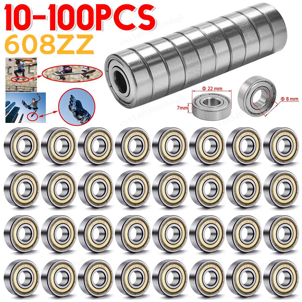 100-10Pcs 608ZZ Metal Double-Shielded Miniature Deep Groove Skateboard Ball Bearings 8x22x7mm for Skateboards Inline Skates