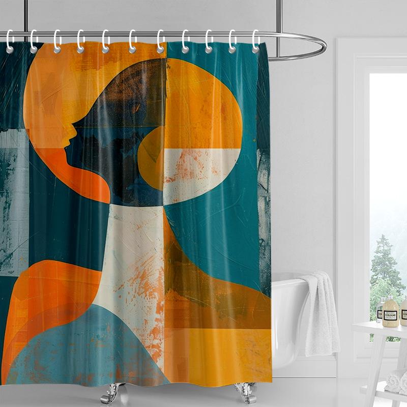 Bohemian Shower Curtain - Dancing Silhouette Art with Tropical Leaves Birds,Watercolor Bathroom Decor for Artistic Bath Spaces