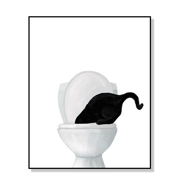Funny Modern Cute Black Cat In Bath Artwork Posters Decoration Canvas Paintings And Prints For Washroom Toilet Living Room Decor