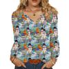 Women's Fashionable Casual V-neck Blouse Button Christmas Printed Long-sleeved Pullover T-shirt Top