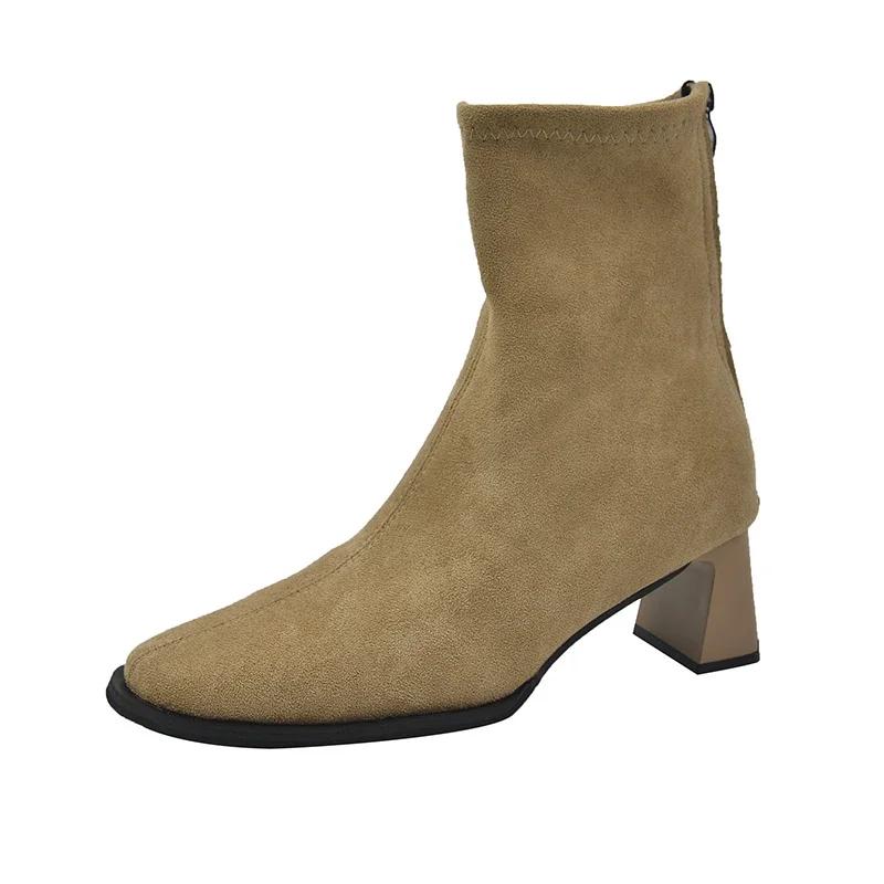 Mode Damen Stretch Stiefeletten Mode Elegant Modern Schmal Kurze Stiefeletten Herbst Winter Damen Reißverschluss hinten Schuhe