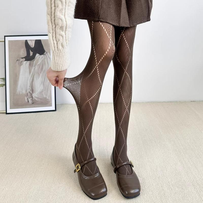 New Women's Retro Plaid Hollow Out Mesh Fishnet Stockings Women Tights Lingerie Slimming Stocking Pantyhose Tight Female Hosiery