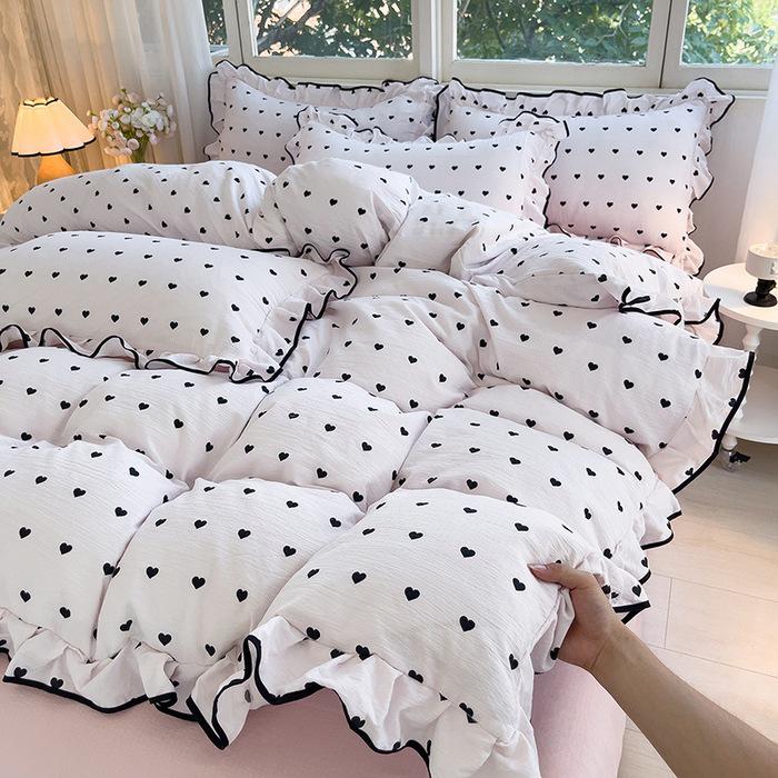 Korean Princess Cloud-like Crinkled Gauze Lace Cotton Bedding Set