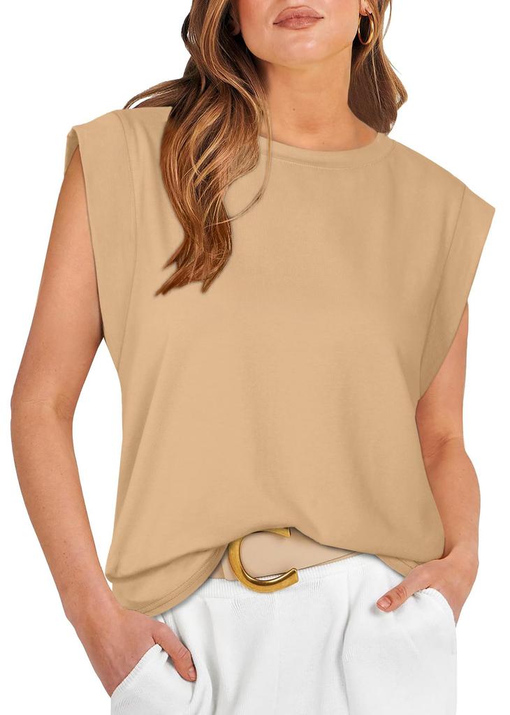 Women's Round Neck Sleeveless Cap Shoulder Loose Fit Elegant Commute Tank Top Solid Color Casual Tee
