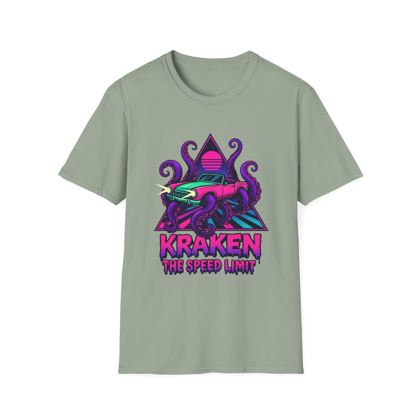 Unisex Softstyle T-Shirt Mens Womens Tees Top Vaporwave Octopus Car Retro Neon Aesthetic Kraken 4XL