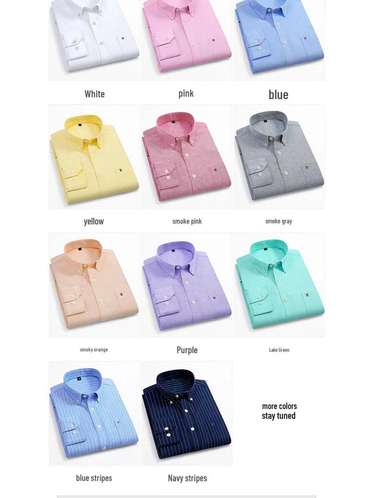 Men's Cotton Oxford Long Sleeve Shirt - Solid Color for Business Casual