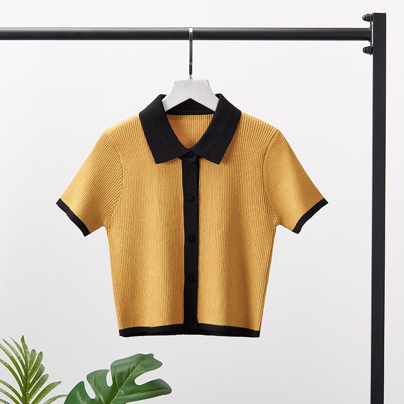 

Women s Color Block Short Sleeve Knit Polo Cardigan One Size [Recommended Weight 85-135 lbs]
