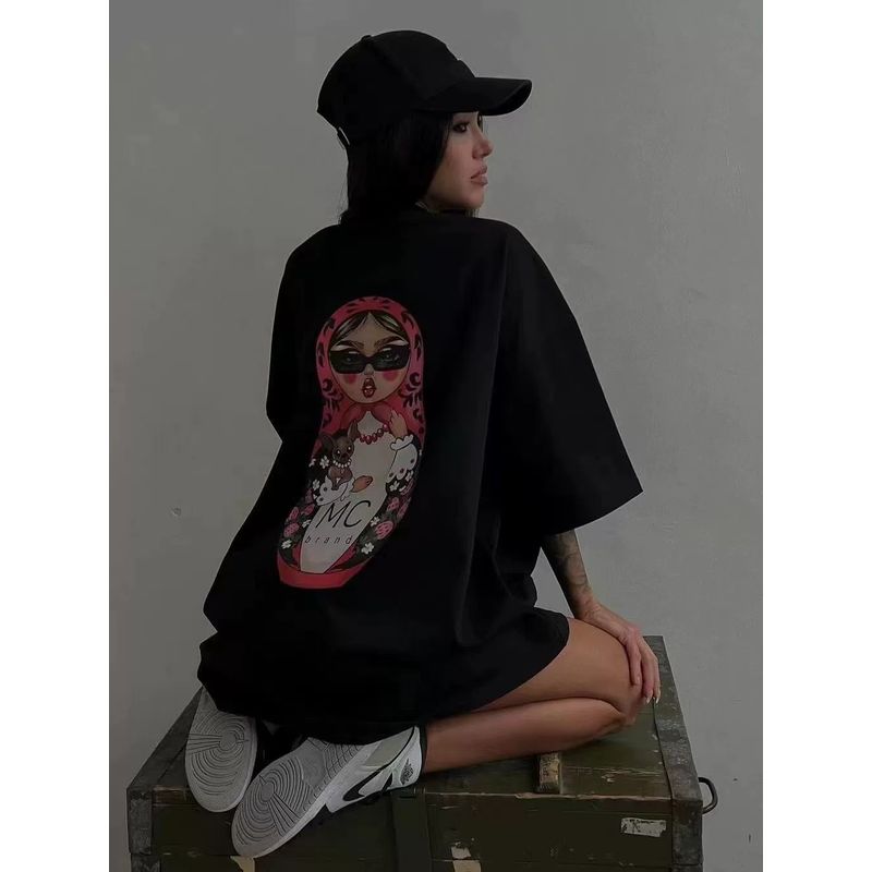 Fashion Style Fashion Print Loose Casual Short Sleeve Cotton T-shirt Loose Printed Cotton T-shirt