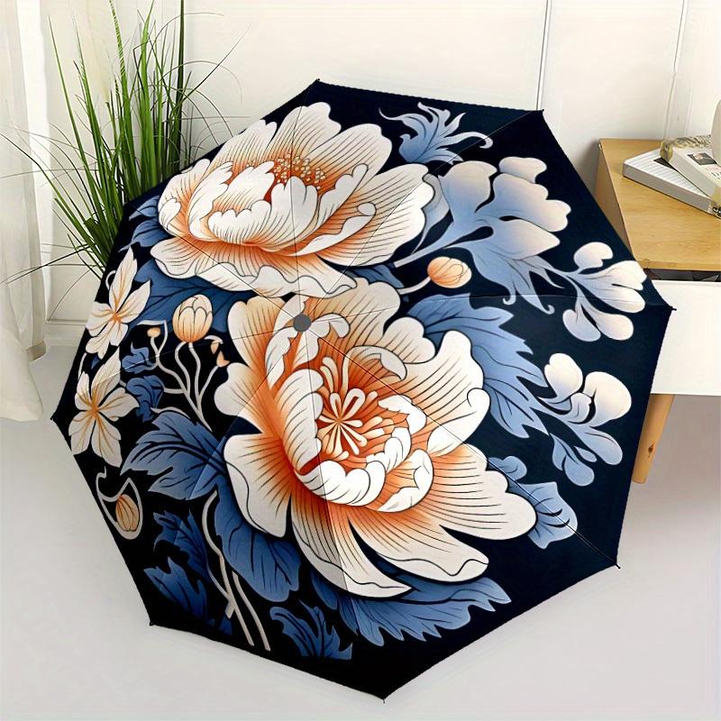 1pc Floral Design Automatic Folding Umbrella, 8-Rib Sturdy Canopy, Portable Travel Umbrella for Outdoor Use,132