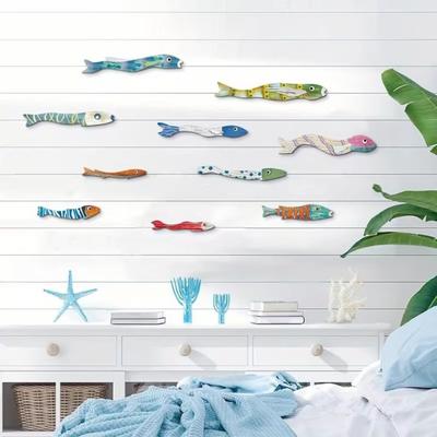 10 Pezzi Decorazioni Murali in Legno Pesce Costiero Arte Nautica Artigianale per Casa al Mare Lago Intagli Rustici per Interni Esterni Esposizione Decorazioni Festa Oceanica