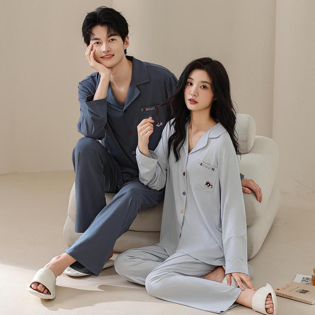 Tencel Cotton Unisex Pajama Set - Long Sleeve Cardigan for Spring/Autumn