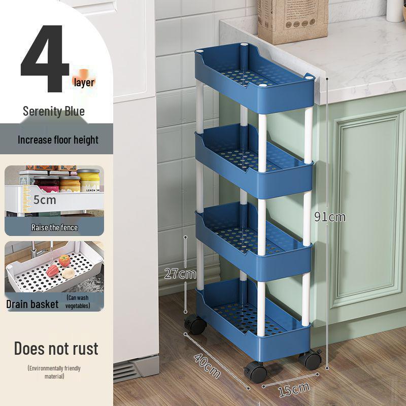 Multi-Layer Narrow Gap Floor-Standing Kitchen and Bathroom Storage Rack
