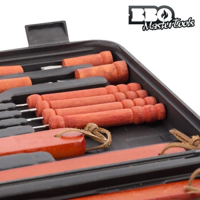 Mallette pour barbecue - BBQ - 18 ustensiles - Acier inoxydable - Bois - Dimensions 7,6 x 42,8 x 29 cm