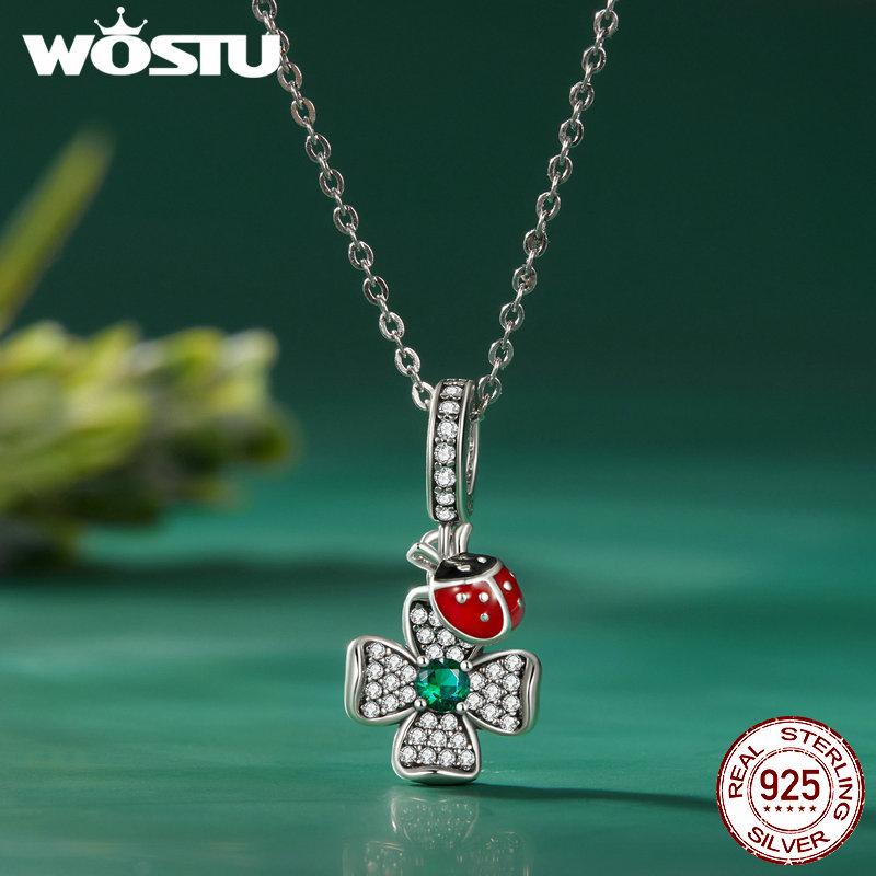 WOSTU 925 Sterlingsølv Lucky Firkløver Ladybug Charms Bee Beads Passer originalt armbånd DIY