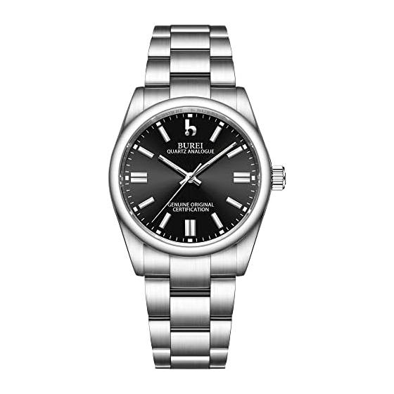 [BUREI] Women s Analog Waterproof Quartz Couple Watch Popular Simple Silver Black Luminous Watch