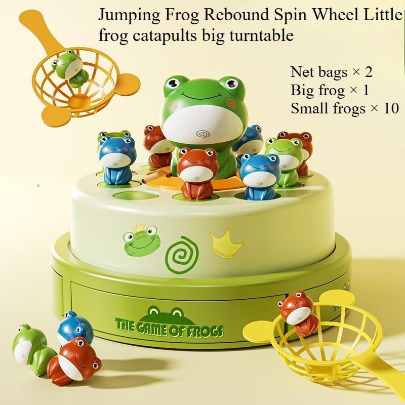 1SET Children's Ejection Frog Turntable Cartoon Net Fishing Bouncing Frog Concentration Training Sound and Light Electric Toy