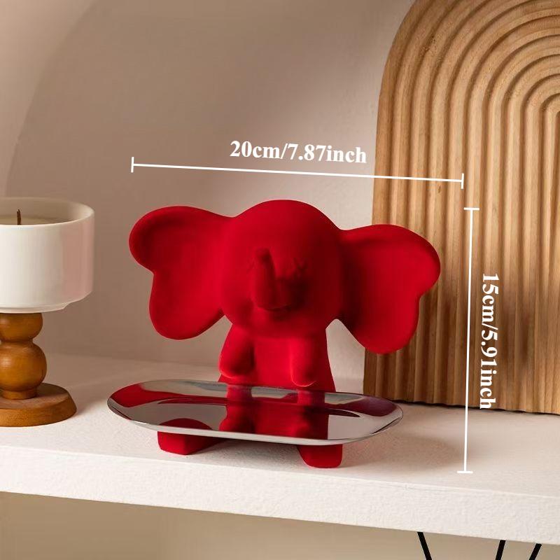 

Ceramic Flocked Rabbit Elephant Statue Animal Sculpture Bunny Decor Cute Figurine Ornament Remote Control Key Storage Piggy Bank