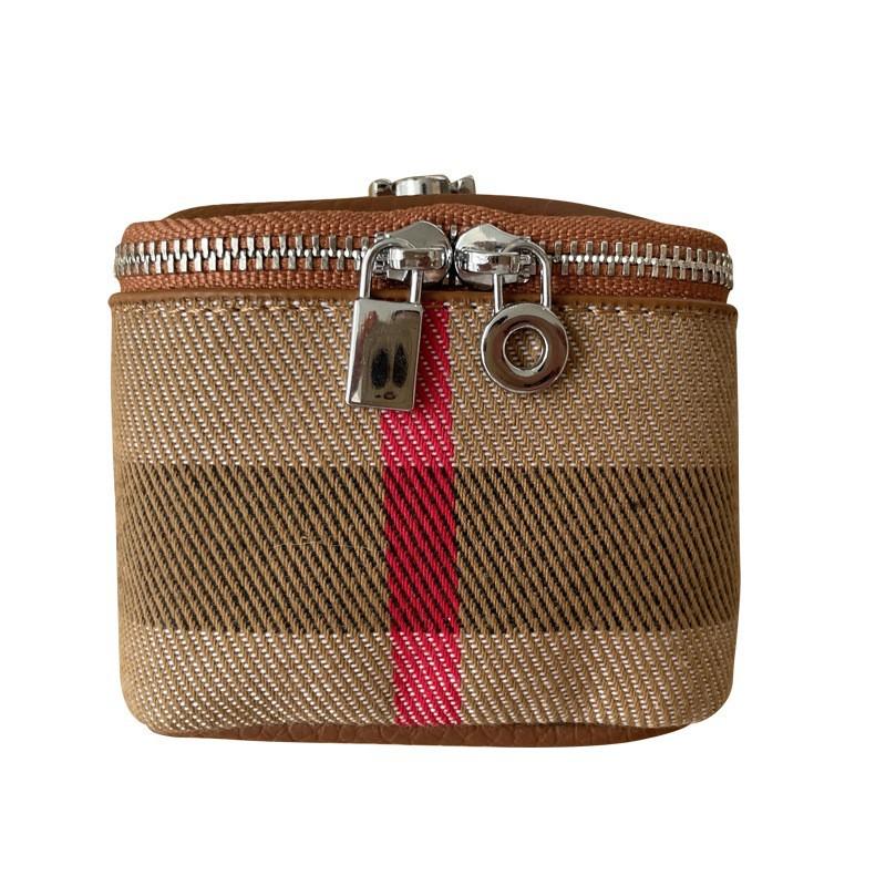 Canvas Cowhide Small Change Purse Ins Style Simple Portable Neck Hanging Lipstick Makeup Bag Leather Earphone