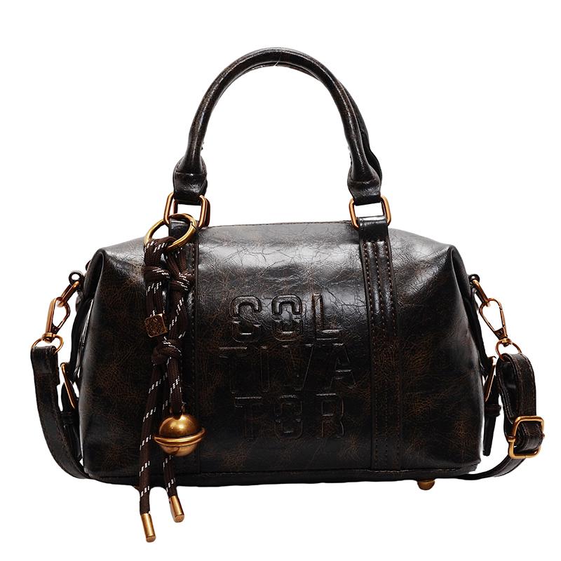 

Квадратные сумки через плечо для женщин, ретро-сумка Boston, чистая цветная искусственная кожа, небольшая вместимость, сумки-тоуты 2025 года, последняя тенденция кофейный