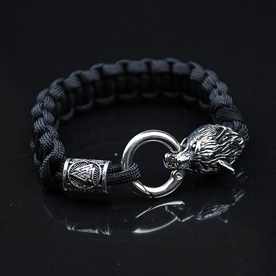 Stainless Steel Wolf Bracelets Men Norse Vikings Runes Paracord Rope Bangle Jewelry for Men