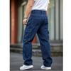 New Men's Dark Blue Tooling Jeans Loose Straight Multi-pocket American Retro Washed Wide-leg Pants